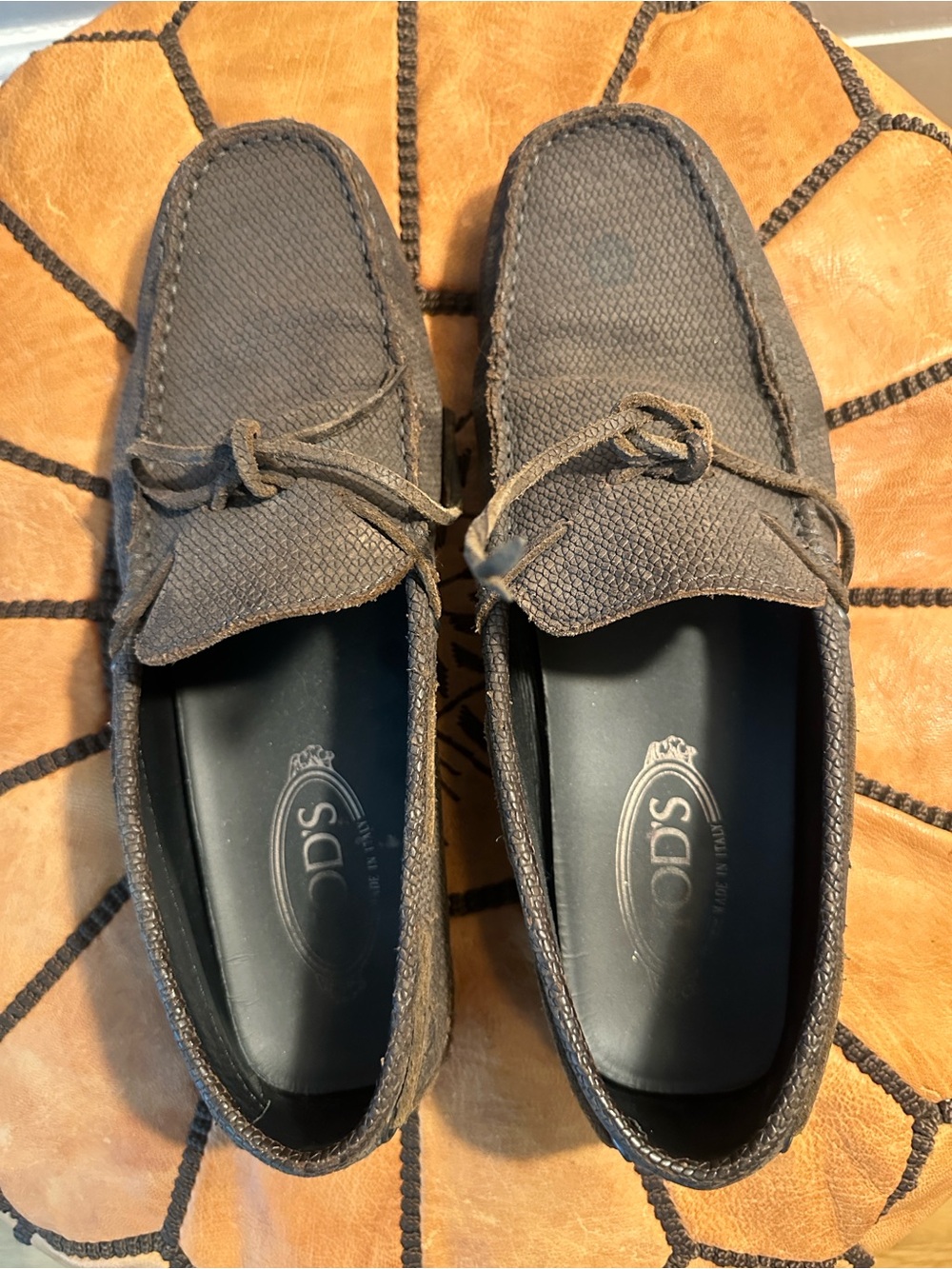 Tod's Brown Textured Suede Boat Shoes